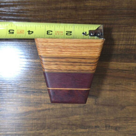 MCM Pyramid Salt & Pepper Shakers Striped Wood Grain Red Accents 2-Piece Set - Picture 7 of 14